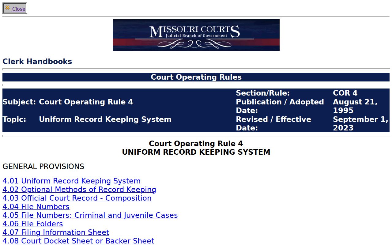 Maries County court records Court Operating Rule 4 reference