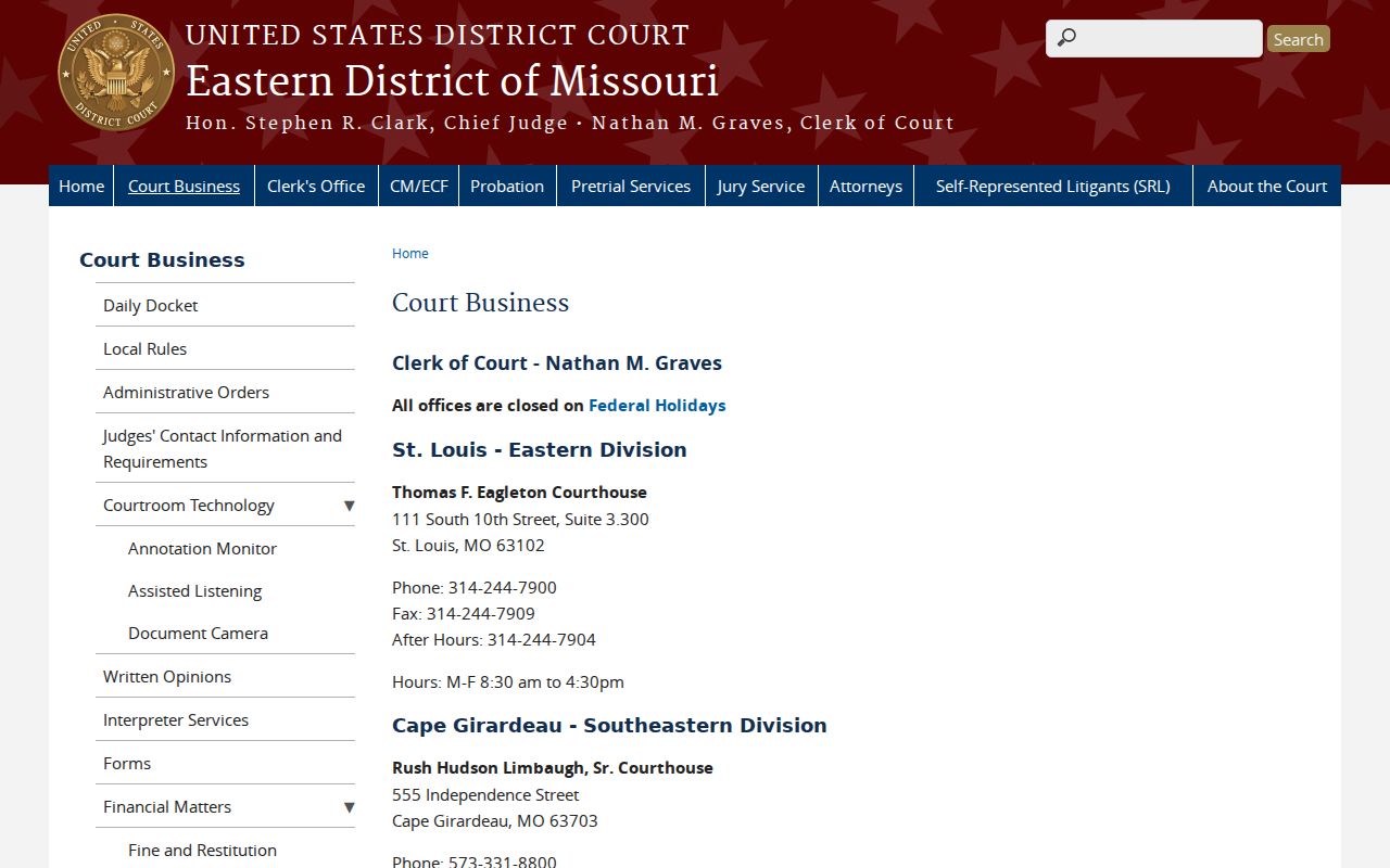Maries County court docket federal courthouse access page