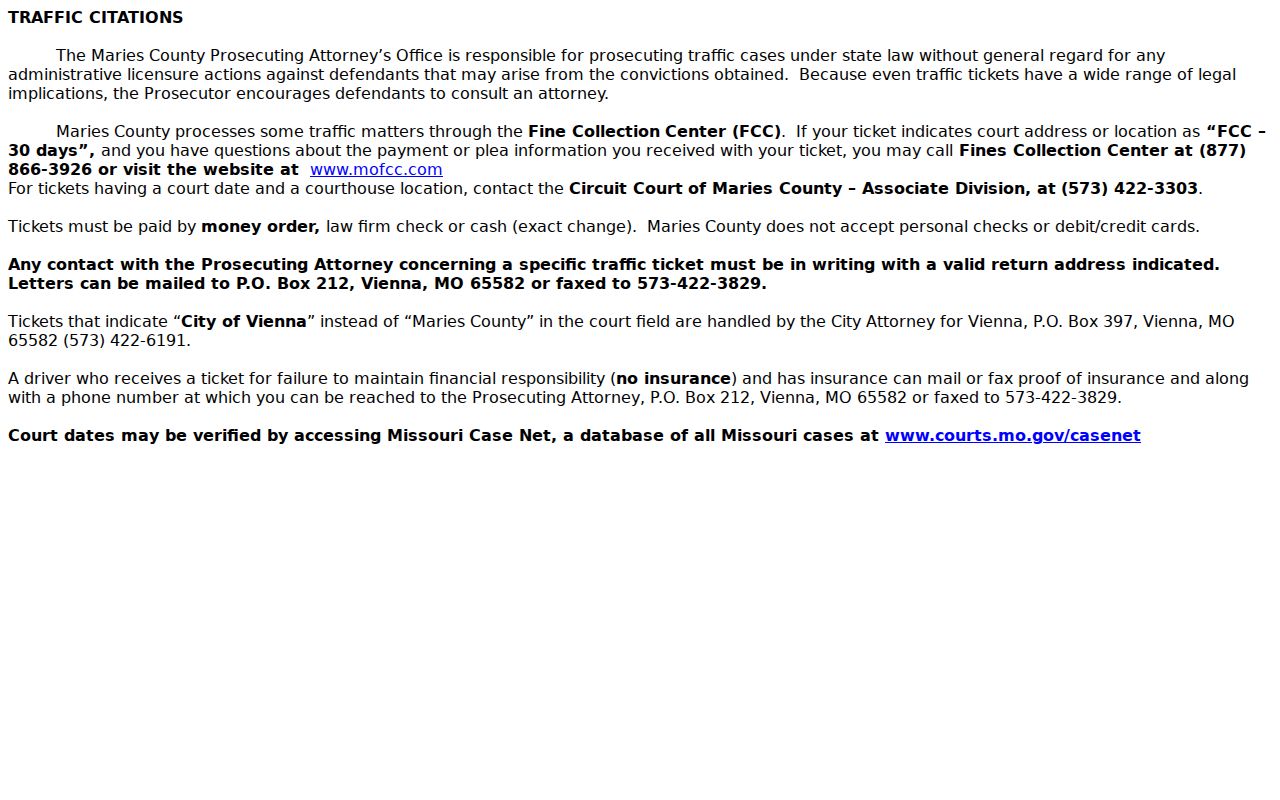 Maries County traffic court records county traffic and FCC notice